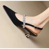 New Black Silver Low Heels Sandals Women Shiny Crystal Straps Pointed Toe Sandals Woman Slingbacks Pumps Ladies Shoes