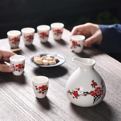Japanese Style Ceramic Sake Pot Cups Set Creative Vintage One Pot Eight Cups Sake Wine Set Home Barware Ceramic Drinkware New