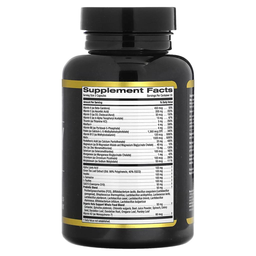 Keto Daily Multivitamin with Green Tea, Biotin, Folic Acid, Vitamin A, 90 Veggie Caps