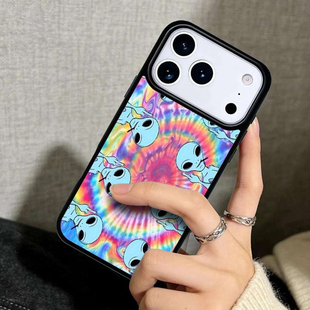 Capa Case for iPhone 17 Air 16 Pro Max 15 Plus 11 13 Mini 14 12 Back Phone Cover Alien Martian Psychedelic UFO