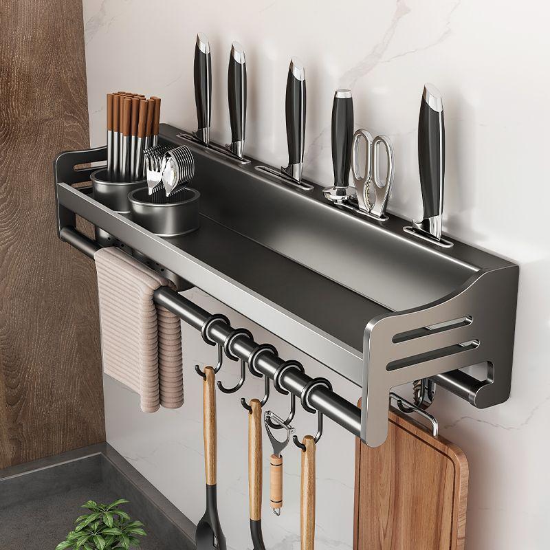 Stainless Steel Wall-Mounted Kitchen Rack with Chopstick, Knife, and Spice Storage