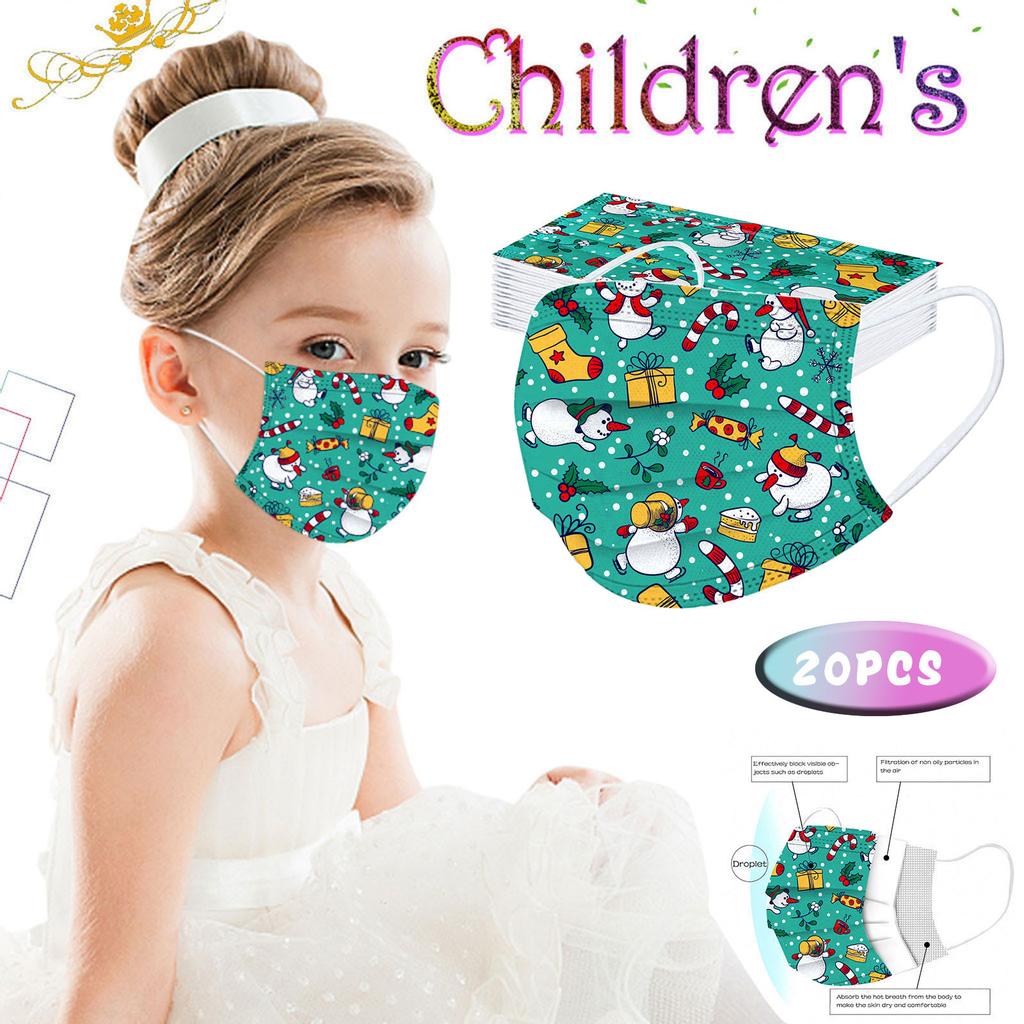 20PC Children'S Christmas Printed Mask Disposable Protective Face Mask