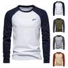 Men Raglan Long Sleeve T-shirt O-Neck Patchwork Color Pullover Tops Loose Fit Elastic Cuffs Breathable Casual Tops