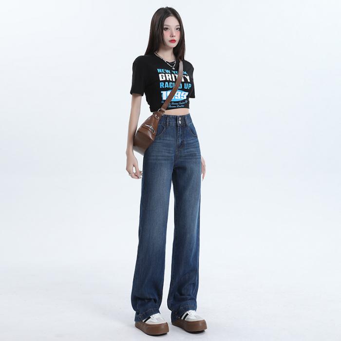 Ge Di Jie Le Sail Tencel Narrow Edition Wide Leg Jeans for Women with High Waist Drop Feeling