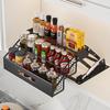 Cabinet Interior Spice Rack With Hydraulic Lift Mechanism Adjustable Pull-Down Storage Shelf Modern Minimalist Kitchen Organizer