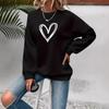 Heart Print Crew Neck Long Sleeve Fleece Sweatshirt for Women - 2025 Collection