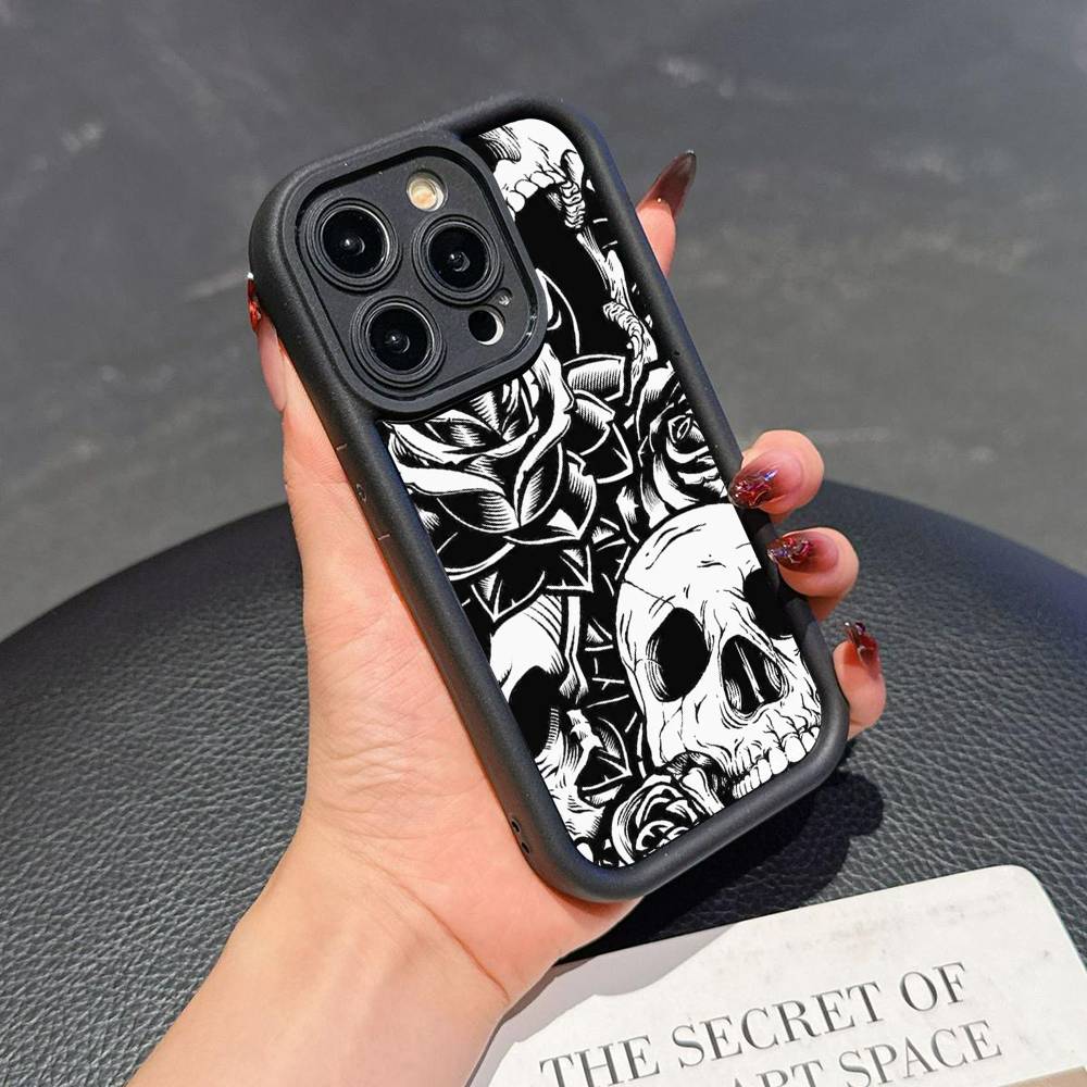 Skull Gothic Creepy Pastel Goth Phone Case For iPhone 17 16 15 14 13 12 11 Pro Plus Max Soft TPU Protection Soft Cover
