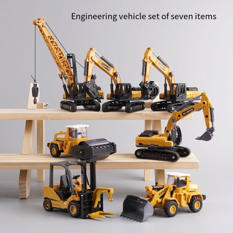 1:70 Mini Engineering Diecast Car Set Forklift Excavator Bulldozer Construction Vehicle Inertia Alloy+Plastic Toys For Children