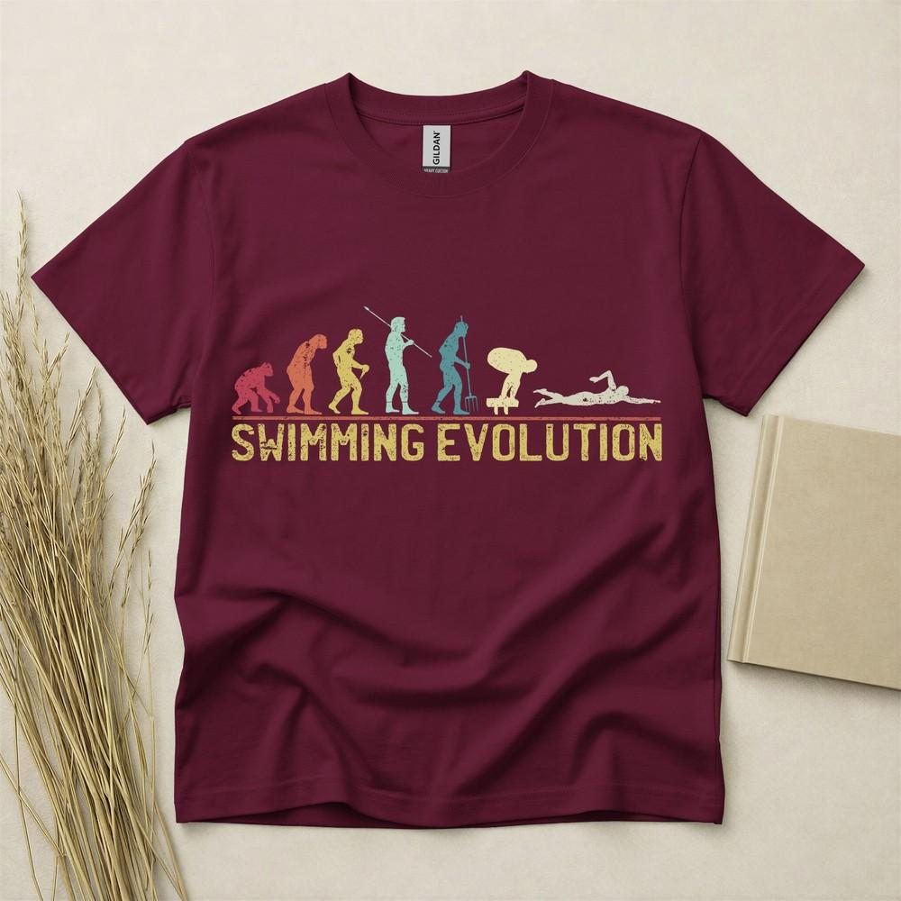 Swimming Evolution T Shirt Funny Swimmer Gift Sports Tee Gildan Heavy Cotton