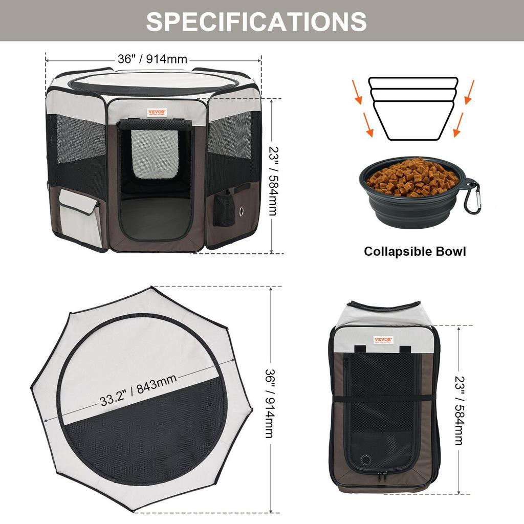 Foldable Pet Playpen, 36 inch Portable Dog Playpen, Crate Kennel for Puppy, Dog, Cat, Premium Waterproof 600D Oxford Cloth, Removable Zipper, for