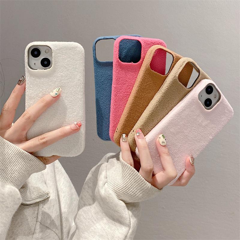 Modische einfarbige Plüsch-Handyhülle für iPhone 15 14 13 12 11 Pro Max X XS XR XS Max 8 7 Plus weiche TPU stoßfeste Abdeckung