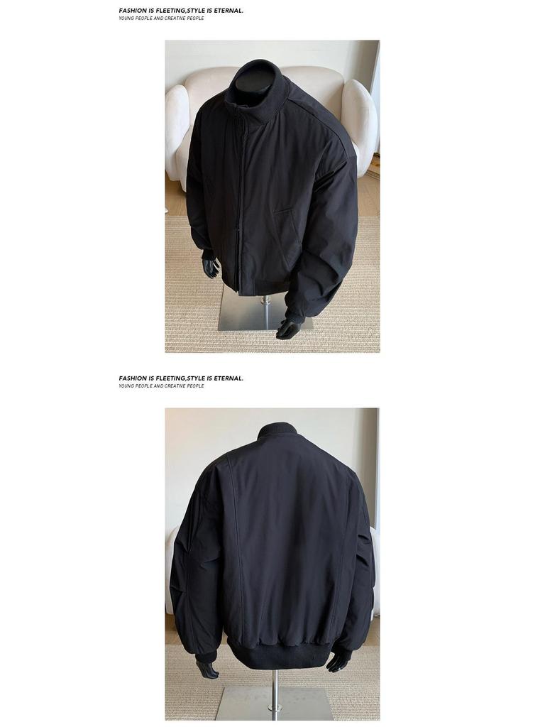 Unisex Dark Style Warm Winter Padded Jacket with Stand Collar