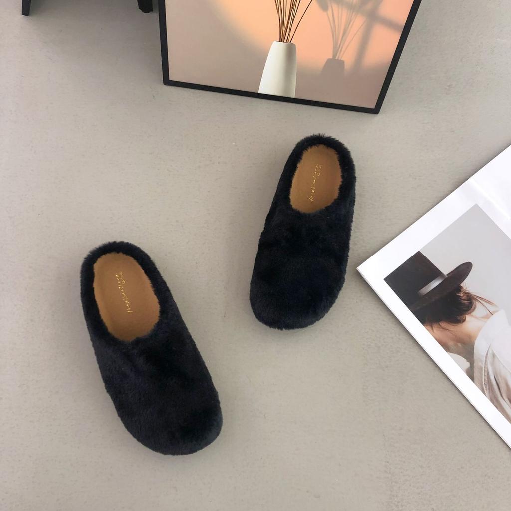 2025 Autumn and Winter New Round-headed Mink Hairy Thick-soled Outer Wear Lazy Outer Wear Bag Head Women's Shoes