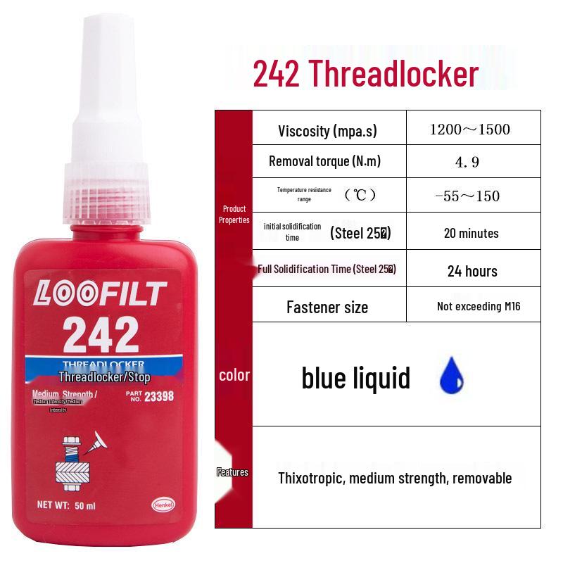 243 High-Temperature Threadlocker: Medium-High Strength Metal Anaerobic Sealant Adhesive for Anti-Loosening Screw Fastening