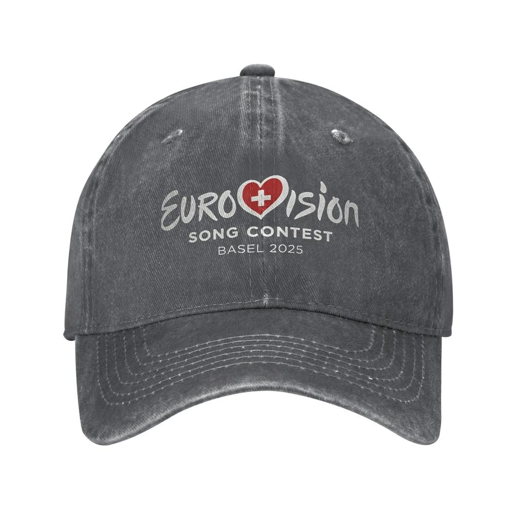 E-Eurovisions Song Contest 2025 Unisex Women Baseball Cap Switzerland Distressed Denim Washed Hats Retro Outdoor Adjustable Sun Cap