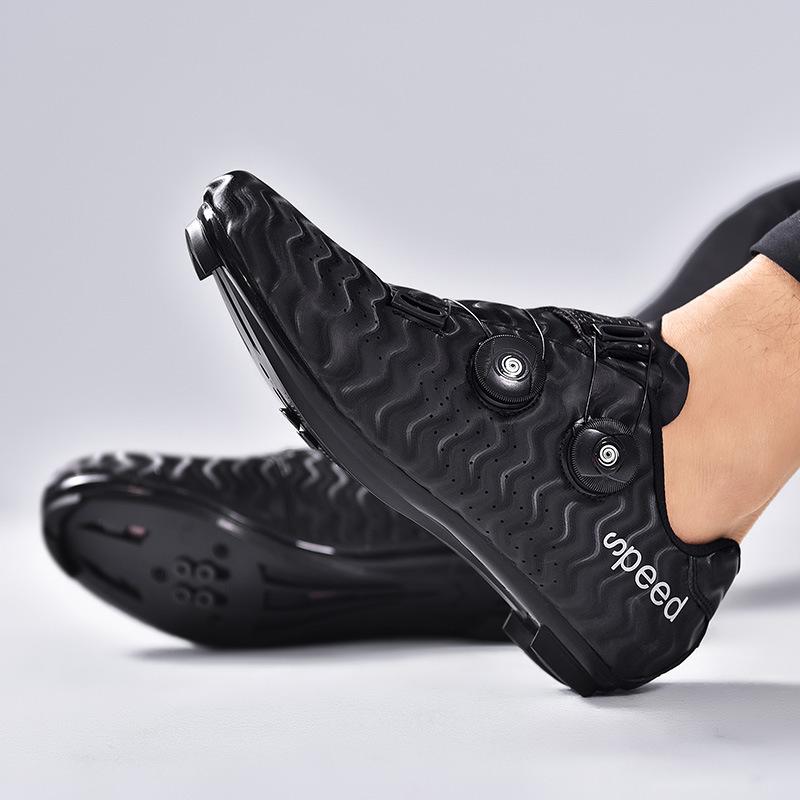 3368 Scarpe da Ciclismo Uomo Donna Serratura per Bicicletta Fondo in Gomma Senza Tacchette Mountain Bike Strada Bassa Tomaia Rigida Bottone Rotante Duro