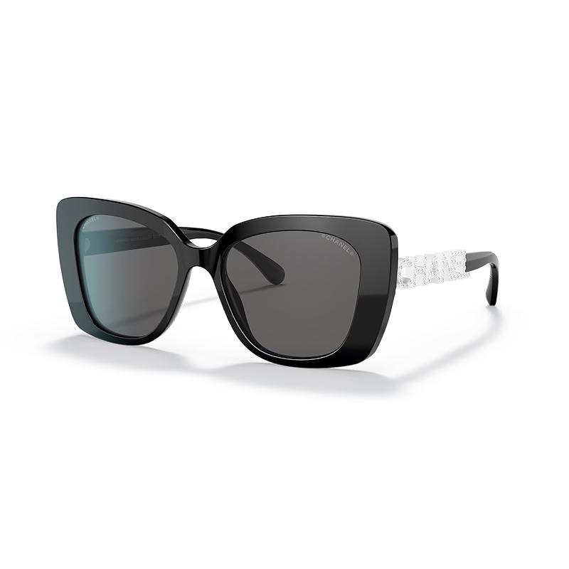 

Chanel Double C Letter Hollow Decoration Acetate Irregular Shape Sunglasses Women sunglasses Black 0CH5422B-1026-S4-530 Black,53