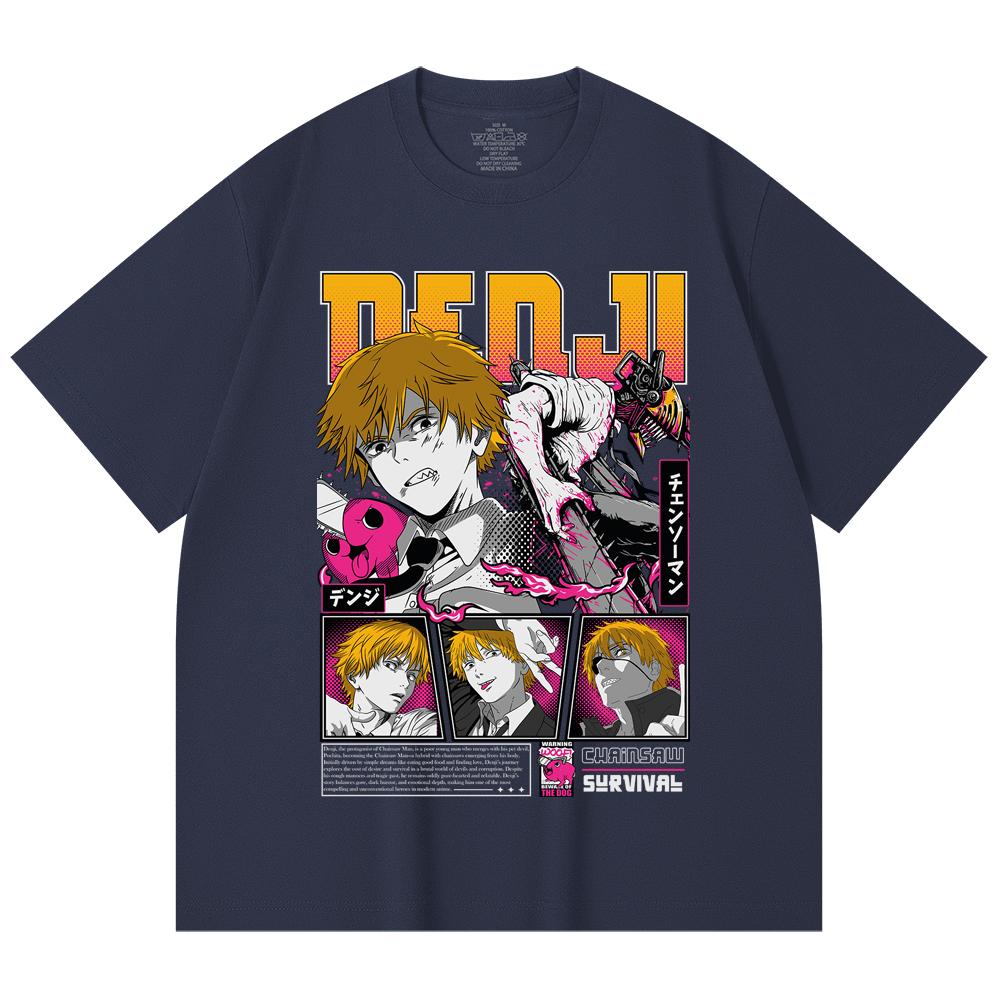 230 Gsm 100% Cotton Chainsaw Man V35 Denji Pochita Print Unisex Heavy Cotton T Shirt