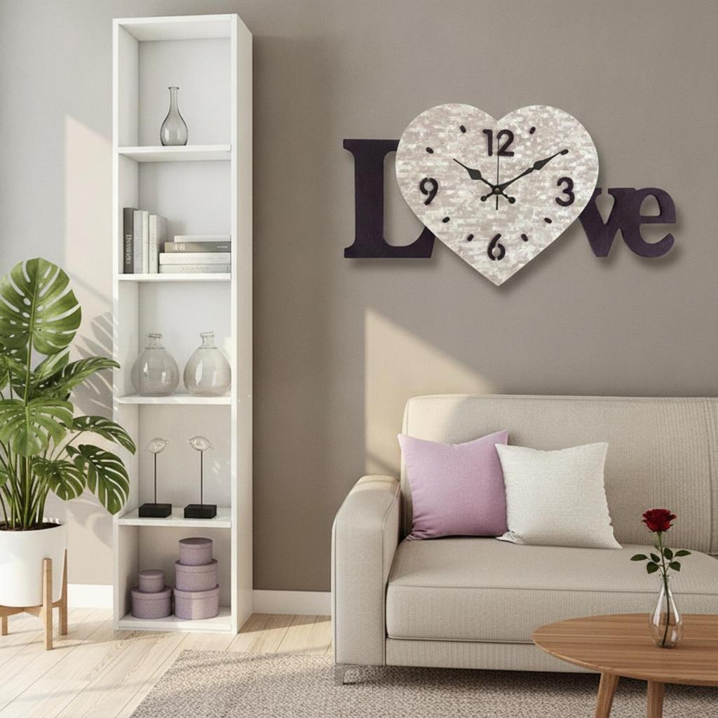 LOVE Letter Wall Clock Silent with Letters Acrylic for Bedroom, Living Room, Wedding