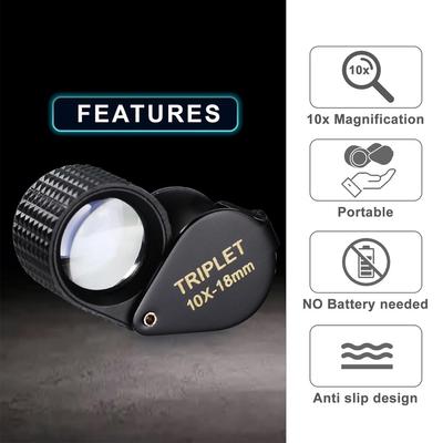 10x Juwelierlupe Faltbare Lupe Mit 18mm Dreifach-Glaslinse Langlebige Tragbare Lupe Für Schmuck Münzen Briefmarken Inspektion