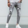 Ausländische Schwerindustrie Zerrissene Jeans Herren Blau Enganliegend Elastische Hose Trend