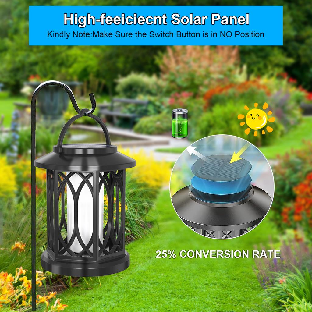 Outdoor Solar Flickering Flame Lights Waterproof Hanging Lanterns Flame Effect Garden Ornaments for Patio Yard Pathway Decor