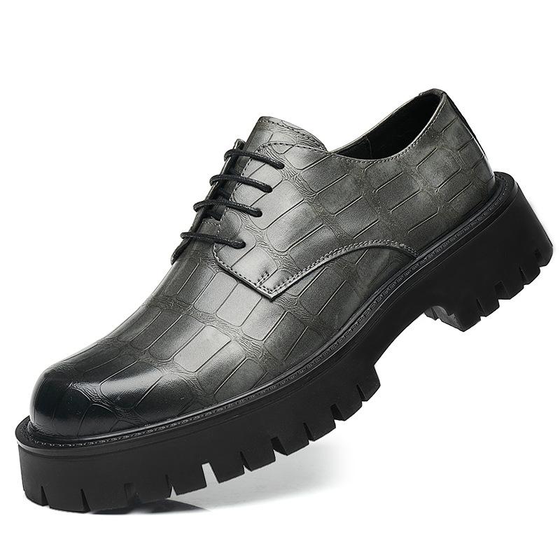Leather Shoes Men'S Breathable British Style Business Dress Big Head Trend Low Top Martin Boots Platform Casual Cowhide Men'S Shoes