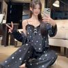 Island Velvet Sexy Pajamas Pure Desire Wind Long-sleeved Trousers Three-piece Set Suspender with Chest Pad 1011 New Loungewear