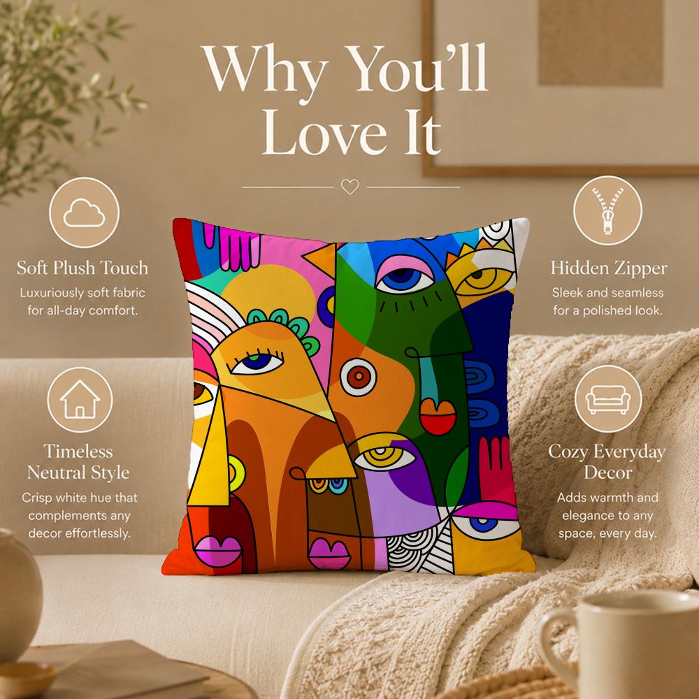 Art A-Abstract FacesS Cushion Cover Double-Sided Printed Pillow Cover Hypoallergenic Dust-Mite Proof