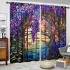 2pcs Stained Glass Flower Wisteria Printed Curtain For Home Decor Window Treatment For Bedroom, Office, Kitchen, Living Room