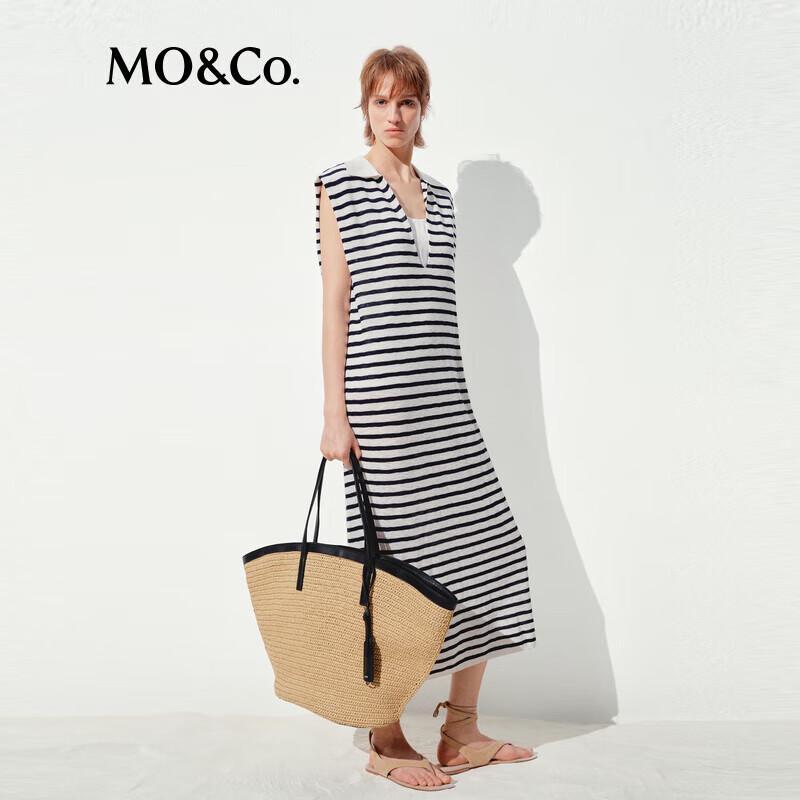 MO&Co. Women's Nautical Striped Silk Linen Blend Knit Dress