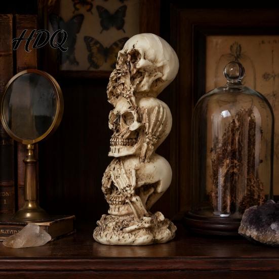 Personalized Shelf Display Stacked Skull Heads Statue Gothic Resin Figurine See Speak Vintage Aged Bone Figurine Hear No Evil Skulls Sculpture