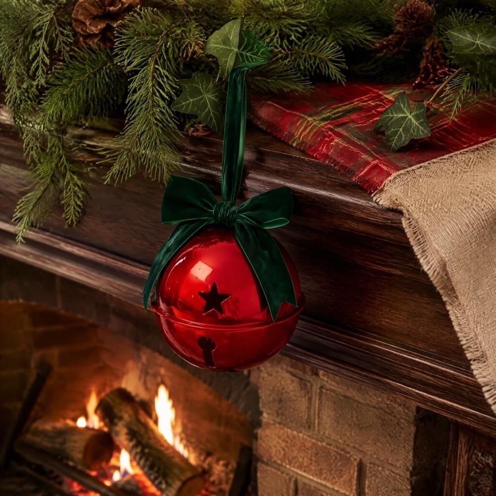 Vintage Christmas Bell Pendant Velvet Bow Xmas Tree Hanging Bells Christmas Tree
