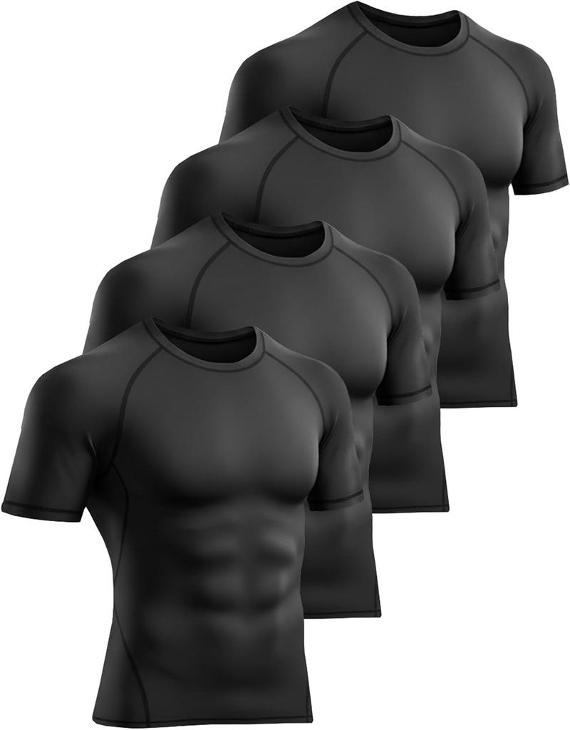 4 Pack Men’s Compression Shirts Short Sleeve Workout Gym Tops, Black