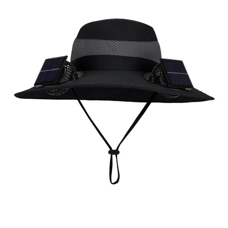 Mens Quick Dry Bucket Hat Large Size Sun Hat with Solar Powered Fan USB Rechargeable for Outdoor Hiking Camping Fishing Activity