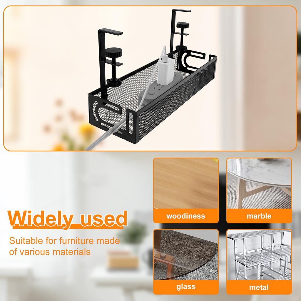 Under Table Storage Rack No Drilling Extendable Metal Cable Management Tray Metal Cord Organizer Kit Kitchen Storage Accessories