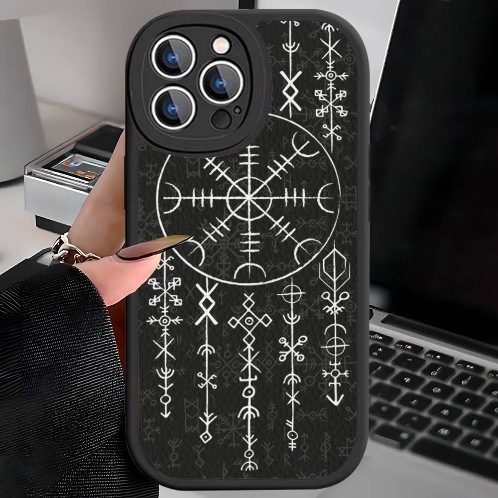 V-Viking Logo V-Vegvisir For IPhone 16 15 14 13 12 11 Pro Max Plus Leather Phone Cover