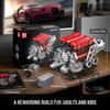 Mould King 10163 MOC Technik (W 16) Două Kituri Bloc Asamblat Motor V8 cu Spațiere Strânsă Inclusiv Patru Turbocompresoare (955+) cu Motor și Tehnologie Cutie