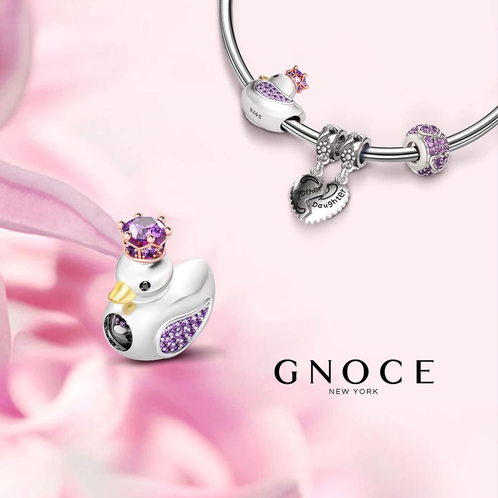GNOCE Peacock Charm 925 Sterling Silver Rose Gold Emerald Amethyst Bracelet Bead Luxury Jewelry