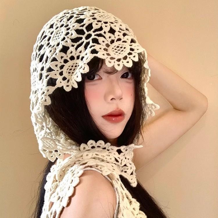 Damski szydełkowy ażurowy kapelusz w stylu etnicznym, strój podróżny, rekwizyt do zdjęć, kapelusz wciągany, dziergany kapelusz otulający głowę