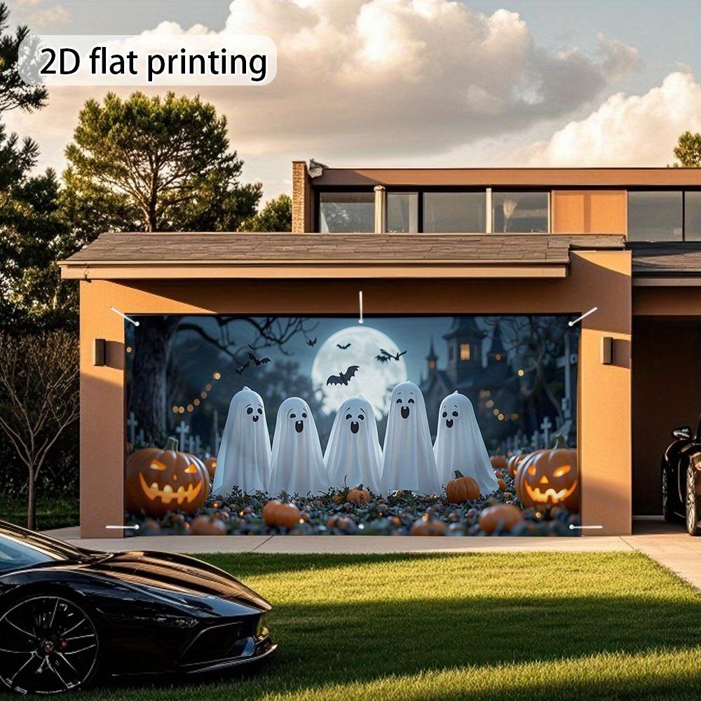 One Large Halloween Garage Door Decoration - Ghosts, Pumpkin Lanterns, Bats and the Moonzyc