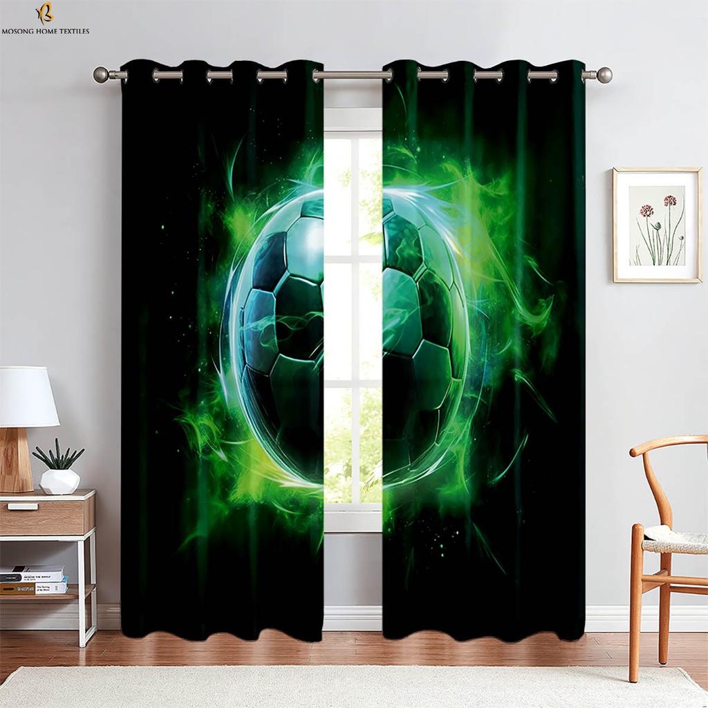 Durchbrich die Ziegelmauer Cool Fußball 3D-gedruckte Vorhänge Kinderzimmer Wohnzimmer Küche Schlafzimmer Dekorative Vorhänge 2 Stück