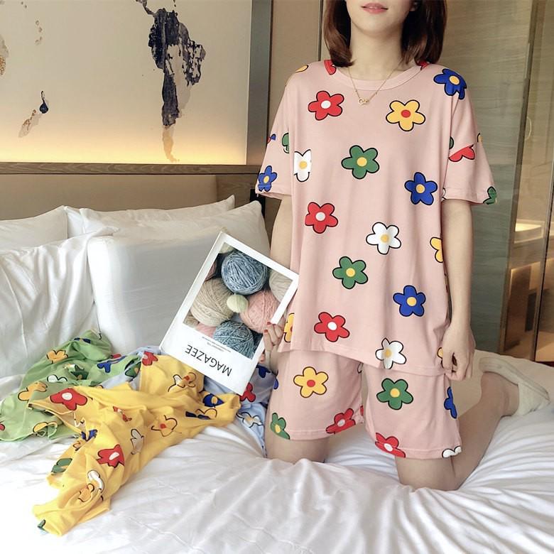 Damen Sommer Kurzarm Pyjama Set: Dünn, Lässig, Lockere Passform, 7/8-Hose - Ideal für Zuhause