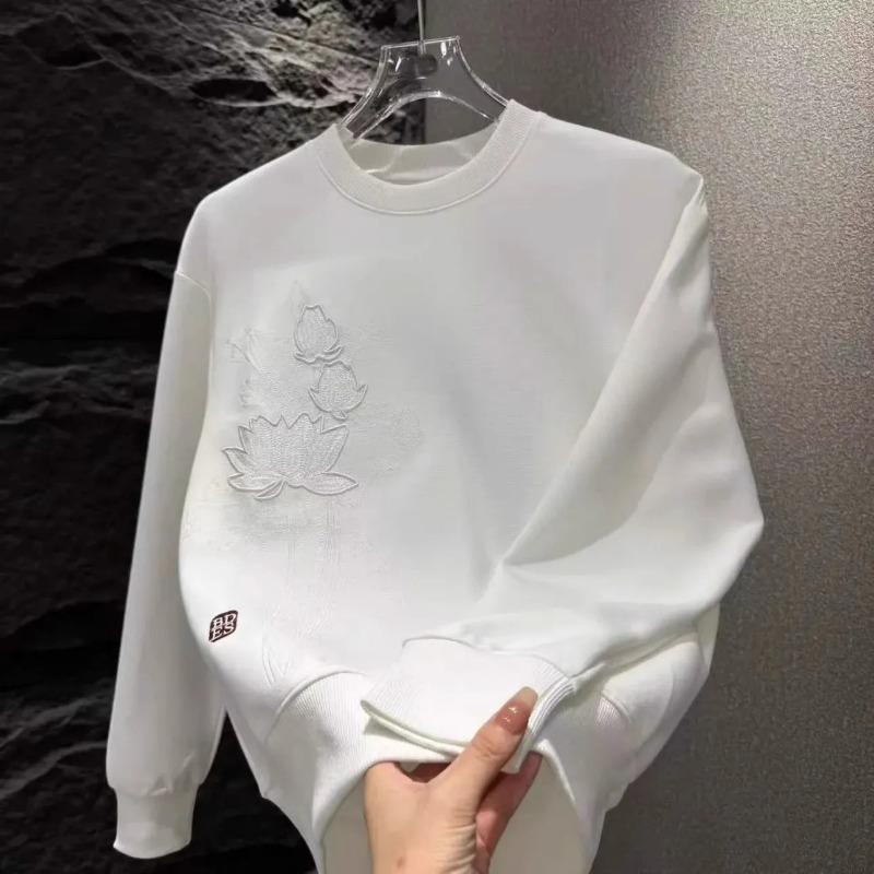 

Новая осенняя мода Толстовка в китайском стиле с цветочной вышивкой Мужская с круглым вырезом Повседневная Универсальная с длинным рукавом M белый