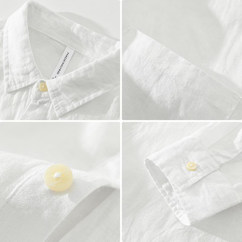 Men's Spring and Summer Chinese Style Square Collar Long-sleeved Shirt Linen Casual Breathable Pullover Tops