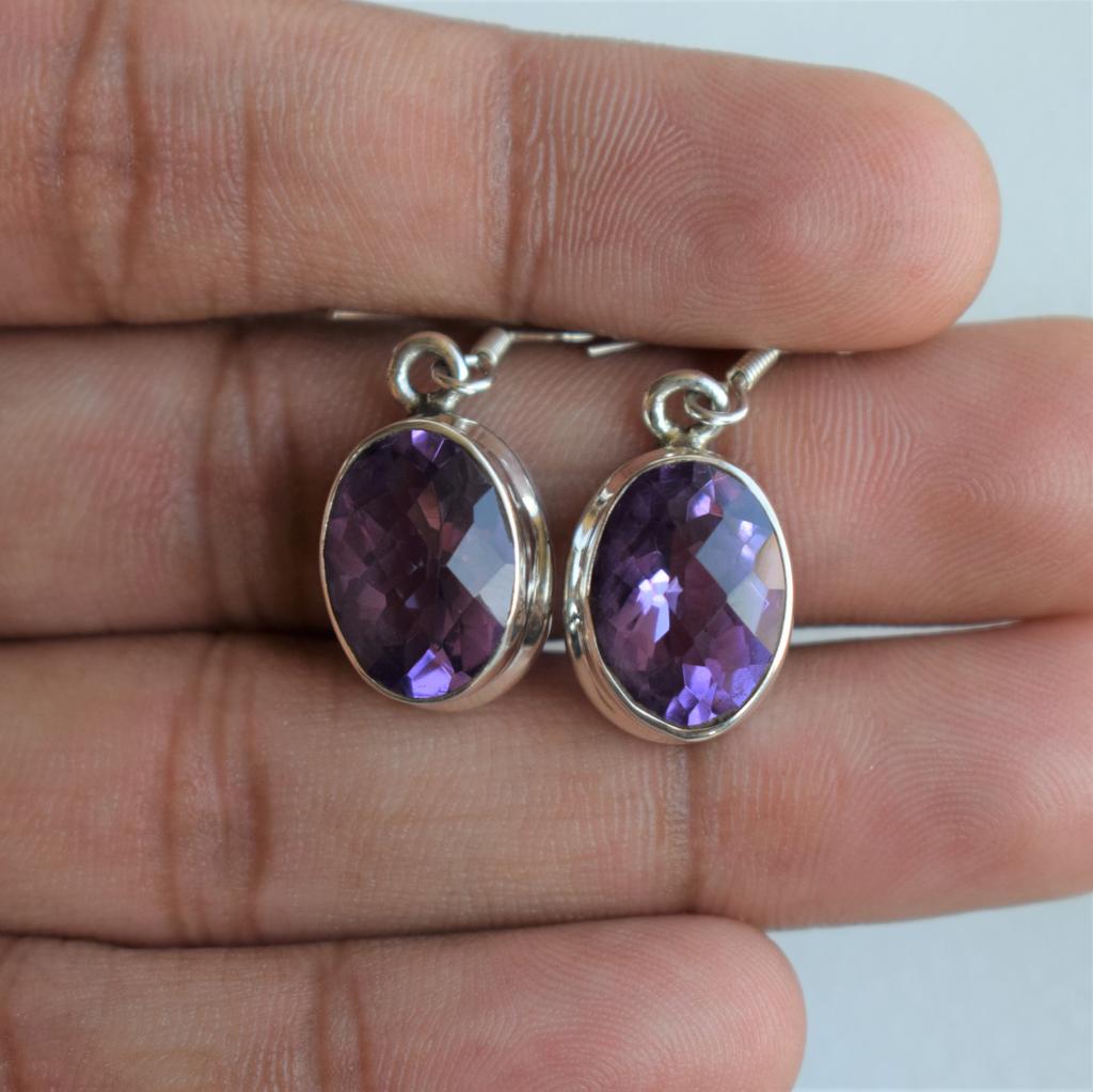Natural Amethyst Earrings-Handmade Silver Earrings-925 Sterling Silver Earrings-Gift for her-February Birthstone-Dangle Drop Earrings