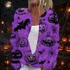 Damen Strickjacke mit langen Ärmeln und Knopfleiste Halloween-Print Lässige Oberbekleidung für Herbst Winter