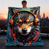 1pc Colorful Wolf Throw Blanket Polyester Fiber, Lightweight Flannel, Soft & Warm, All Season Use for Outdoor, Camping Digital Print