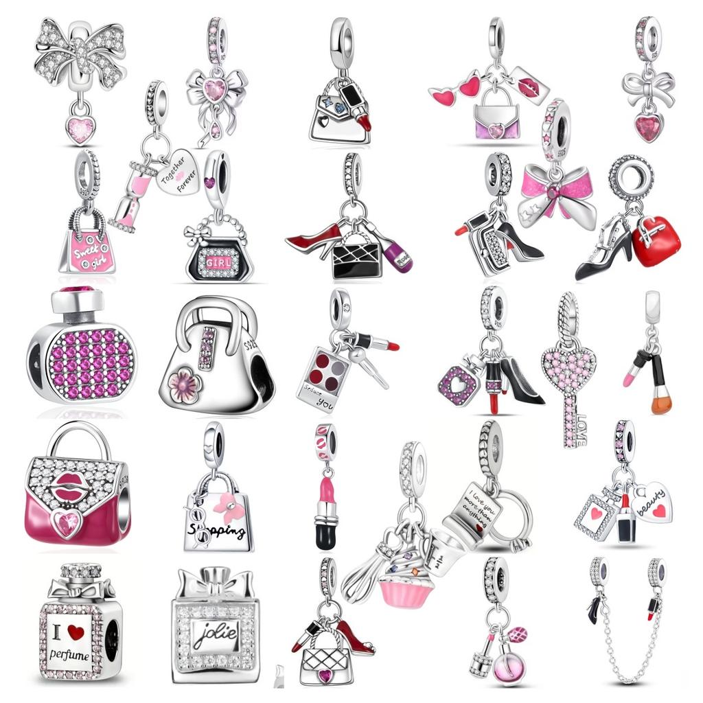 Sweet Pink Copper Metal Perfume Bag Heel Bow Charm Bead Component Bead Component Compatible With Authentic Original Bracelet High Quality Fine
