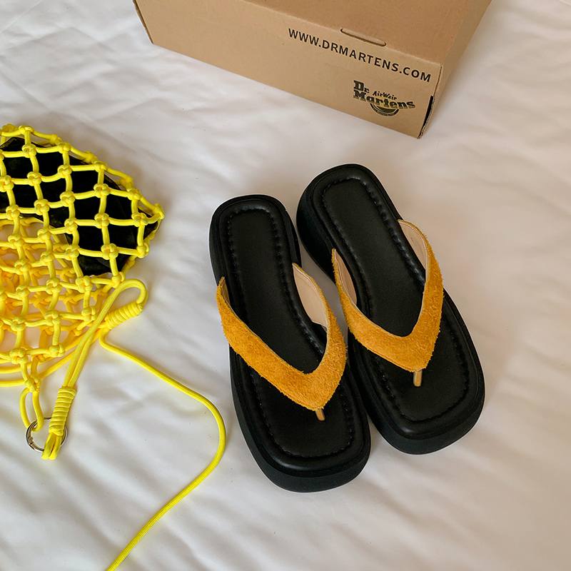 Krazing Pot Natural Skin Horsehair Handmade Summer Size 40 High Quality Slip On French Chic Flat Platform Flip Flops Women Peep Toe Sandals